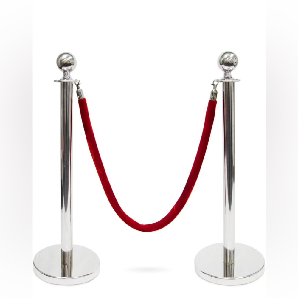 4 Piece Stainless Steel Stanchion- 5ft Velvet Rope and Pole Barriers